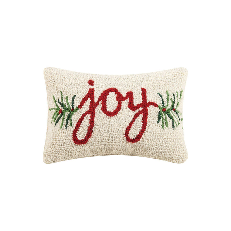 Christmas Joy Holly Spring Needlehook Cushion Cream & Red
