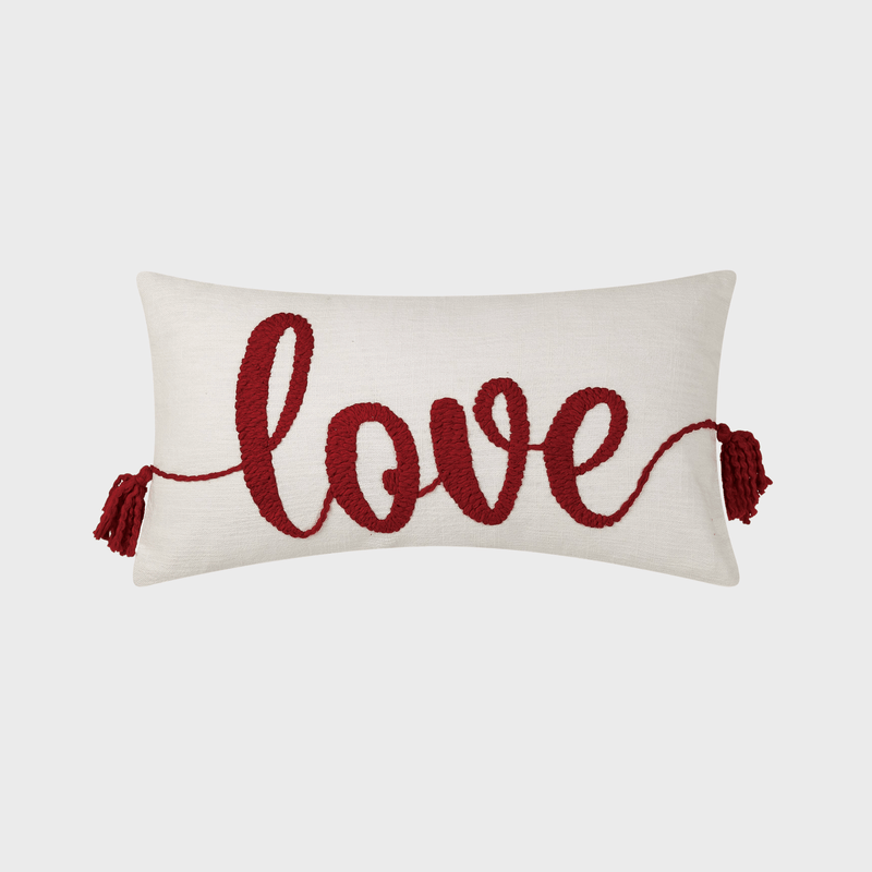 Red Love Embroidered Tassle Cushion