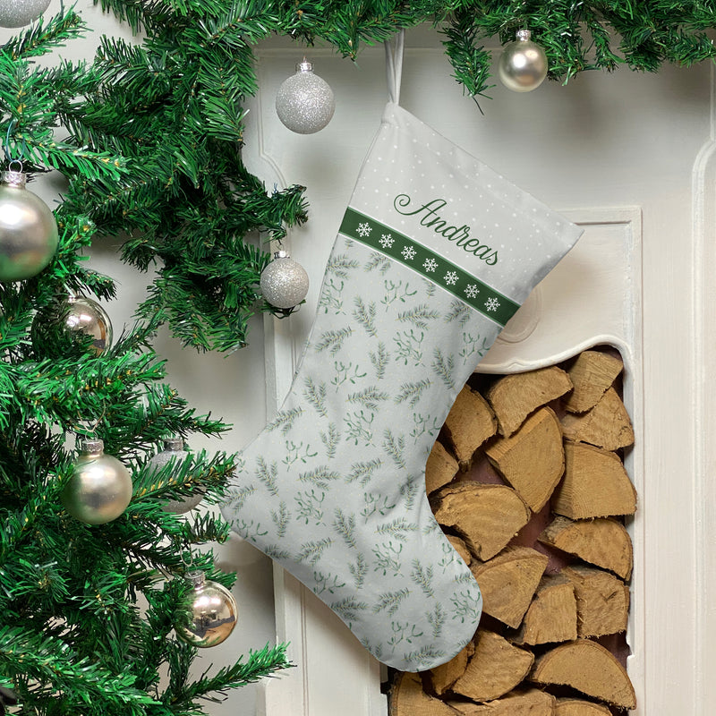Personalised Christmas Stocking Green Mistletoe
