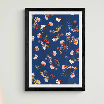 Dark Blue Asian Floral Wall Art