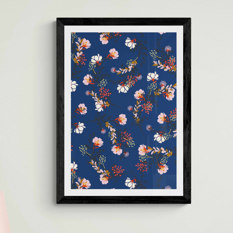 Dark Blue Asian Floral Wall Art