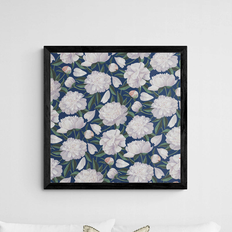 Navy Blue Peony Square Wall Art