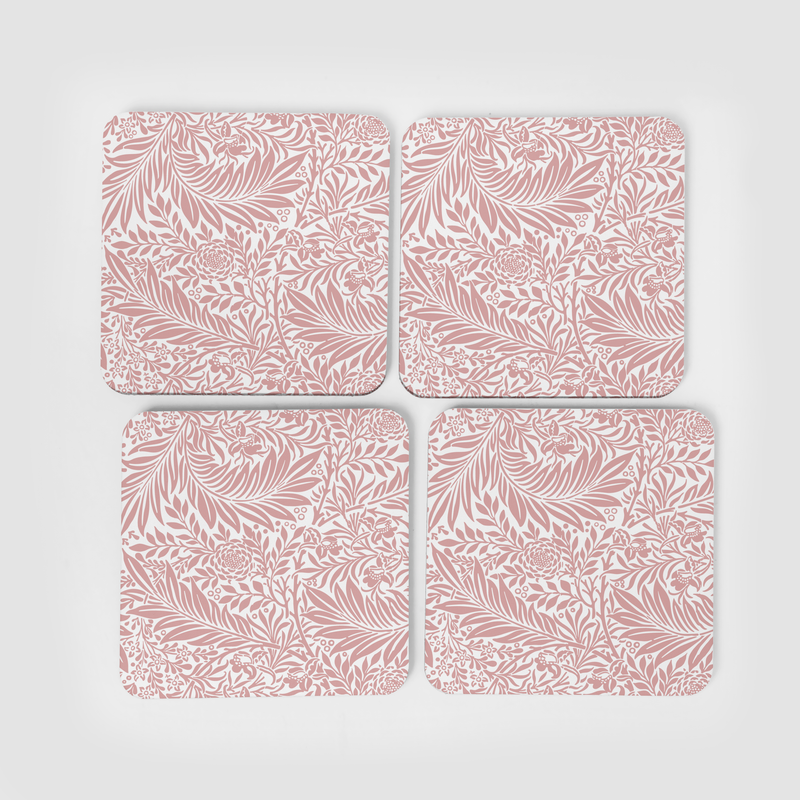 William Morris Larkspur Pink Rose Square Coasters