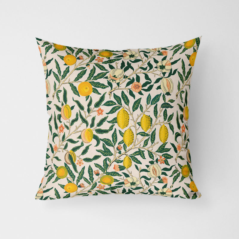 William Morris Fruit Print Yellow Water Resistant Garden Outdoor Cushion