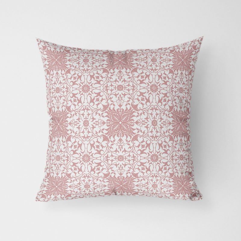 William Morris Ornate Tile Pink Water Resistant Garden Outdoor Cushion