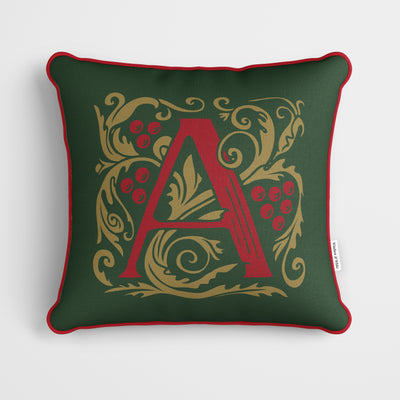 William Morris Christmas Monogram Cushion Red, Green & Gold
