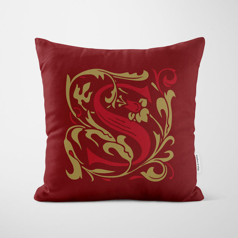 William Morris Christmas Monogram Cushion Red & Gold