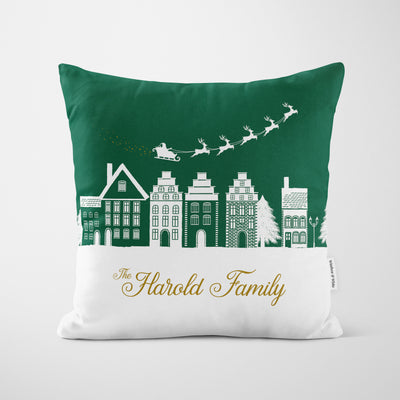 Personalised Green Village Christmas Cushion