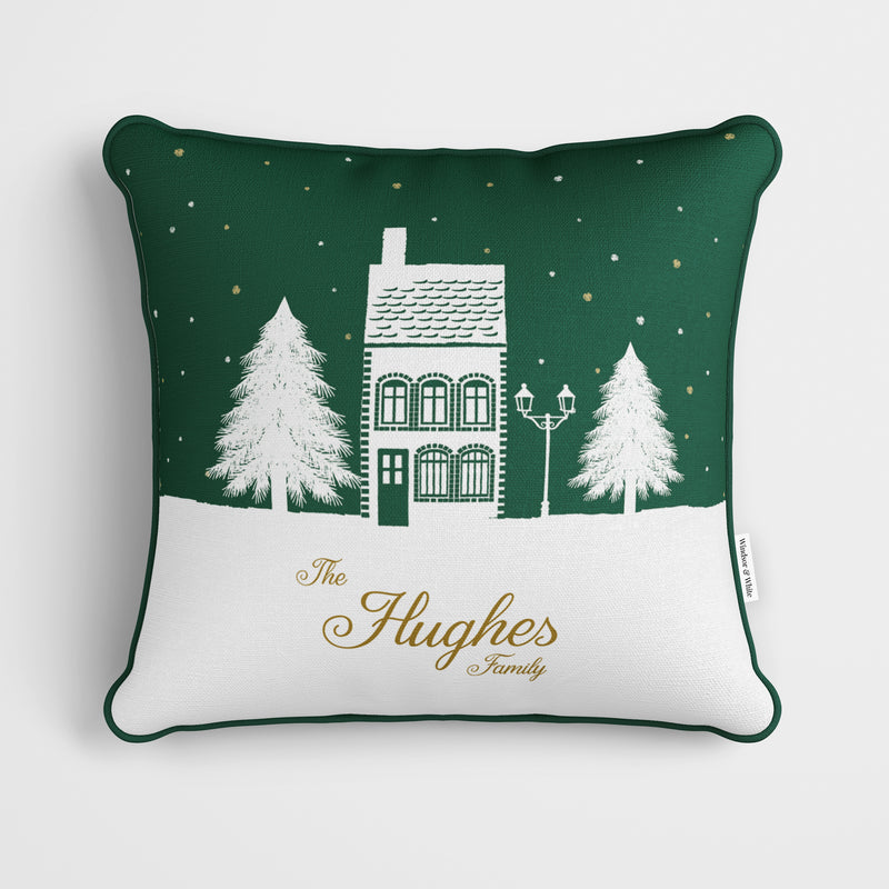Personalised Christmas Cushion Green House
