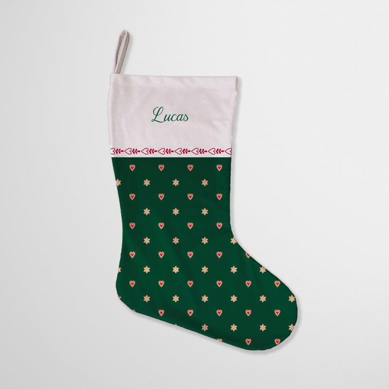 Personalised Christmas Stocking Green Star Heart