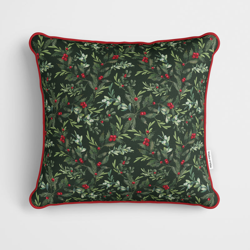 Holly Bush Dark Green Christmas Cushion
