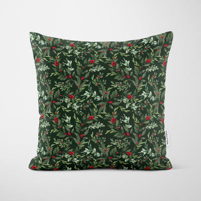 Holly Bush Dark Green Christmas Cushion