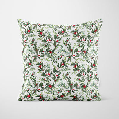 Holly Bush White & Green Christmas Cushion