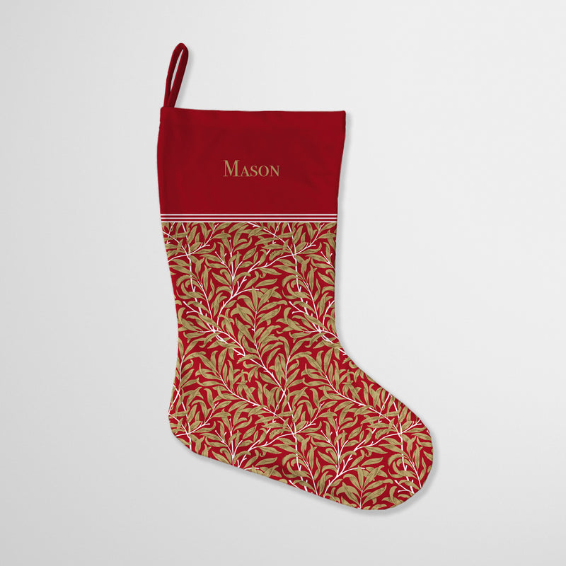 William Morris Personalised Christmas Stocking Red & Gold Willow Bough