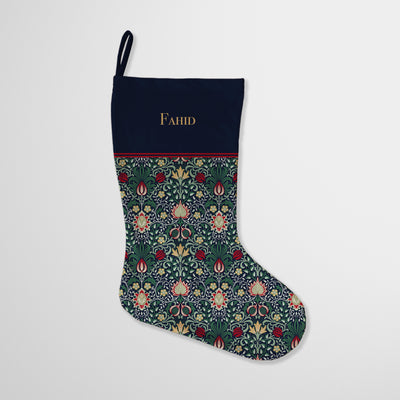 William Morris Personalised Christmas Stocking Persian Floral Blue, Red & Green