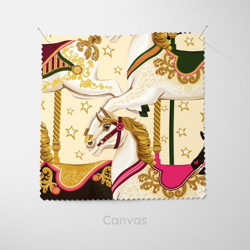 Gold Carousel Horses Fabric - Handmade Homeware, Made in Britain - Windsor and White
