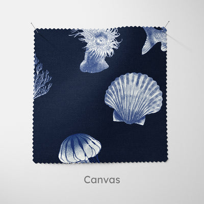 White Sea Life Print Blue Cushion - Handmade Homeware, Made in Britain - Windsor and White