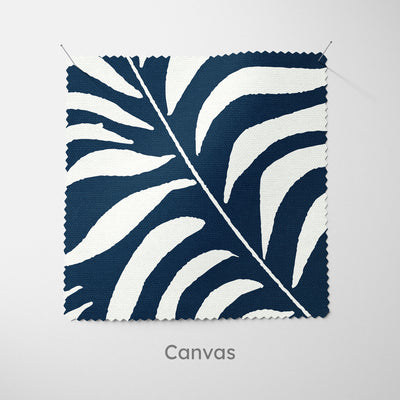 Palm Leaves Dark Blue Fabric - Handmade Homeware, Made in Britain - Windsor and White