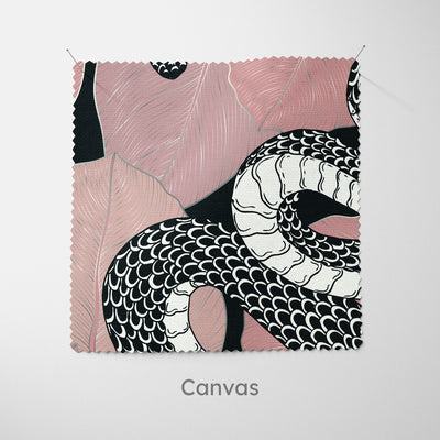 Pink Leaves Mono Snake Cushion - Handmade Homeware, Made in Britain - Windsor and White