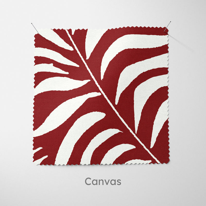 Palm Leaves Burgundy Fabric - Handmade Homeware, Made in Britain - Windsor and White