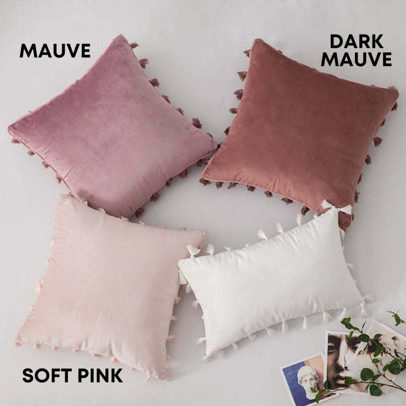 Light Mauve Velvet Tassle Cushion - Handmade Homeware, Made in Britain - Windsor and White