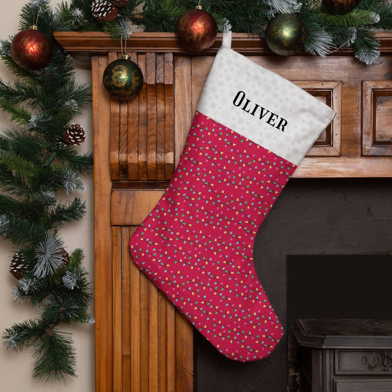 Personalised Christmas Stocking Festive Fairy Lights Red