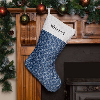 Personalised Christmas Stocking Fairisle Snowflakes Blue