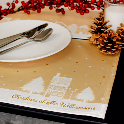 Personalised Christmas Table Place Mats Gold Christmas Village