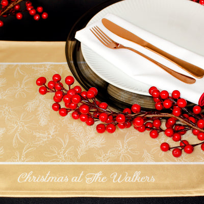 Personalised Christmas Table Place Mats Gold Holly