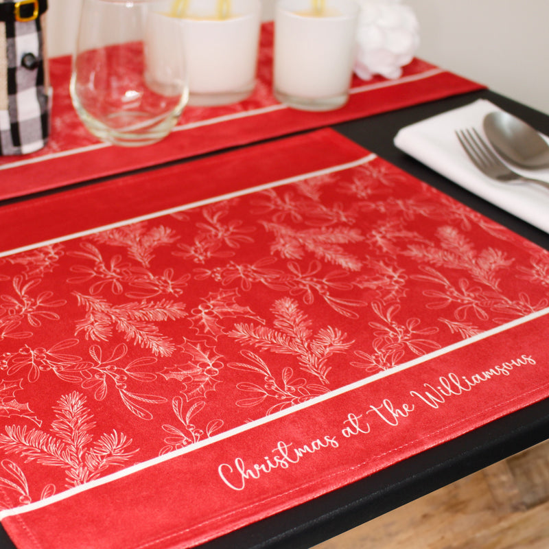 Personalised Christmas Table Place Mats Red Holly