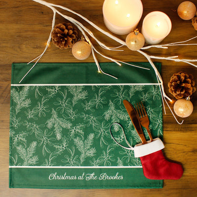 Personalised Christmas Table Place Mats Green Holly