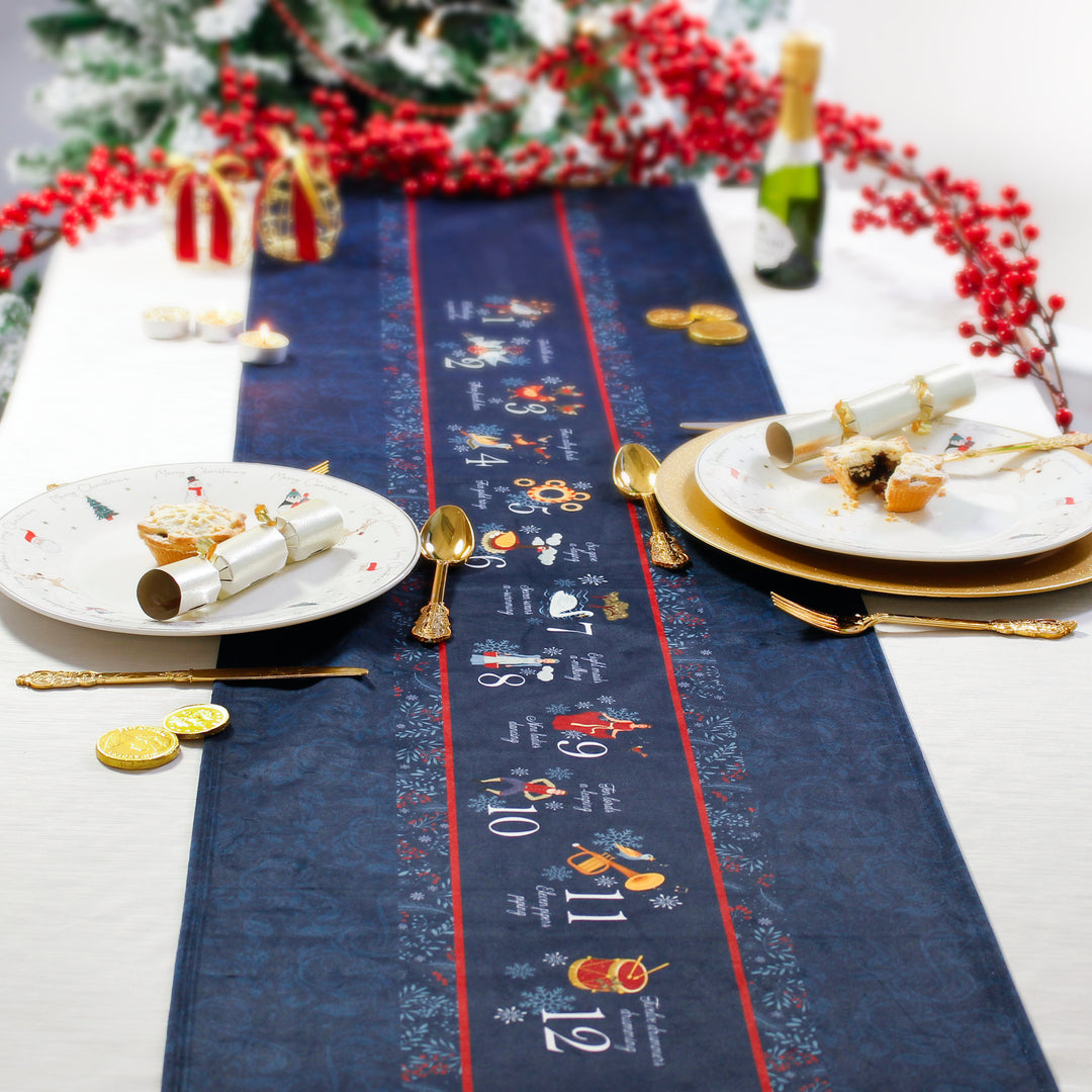 Blue and gold table runner discount
