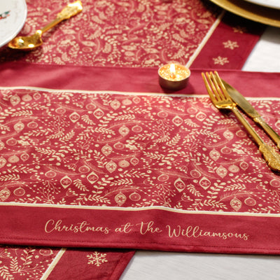 Personalised Christmas Table Place Mats Red Holly Filigree