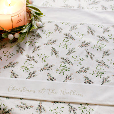 Personalised Christmas Table Place Mats Frost Green Mistletoe