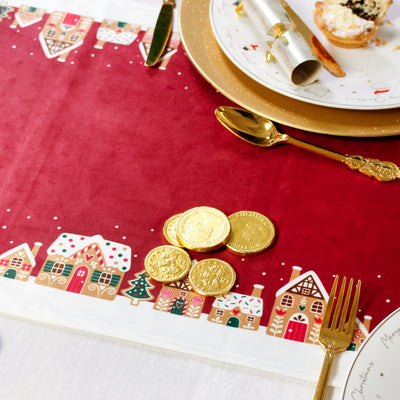 Personalised Christmas Table Place Mats Gingerbread Houses Red