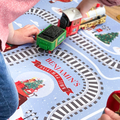 Personalised Children's Play Mat Christmas Train Track