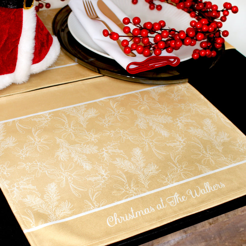 Personalised Christmas Table Place Mats Gold Holly