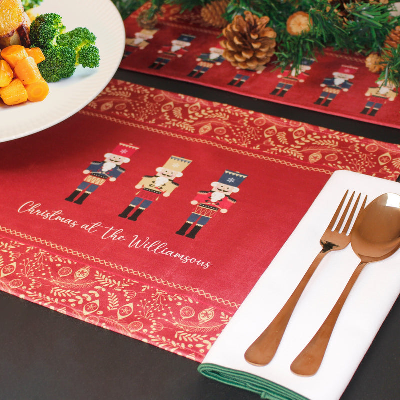 Personalised Christmas Table Place Mats Red Nutcracker