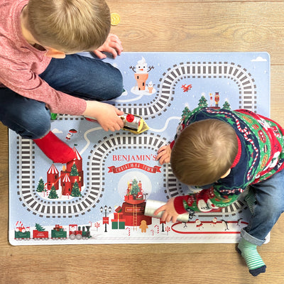 Personalised Children's Play Mat Christmas Train Track