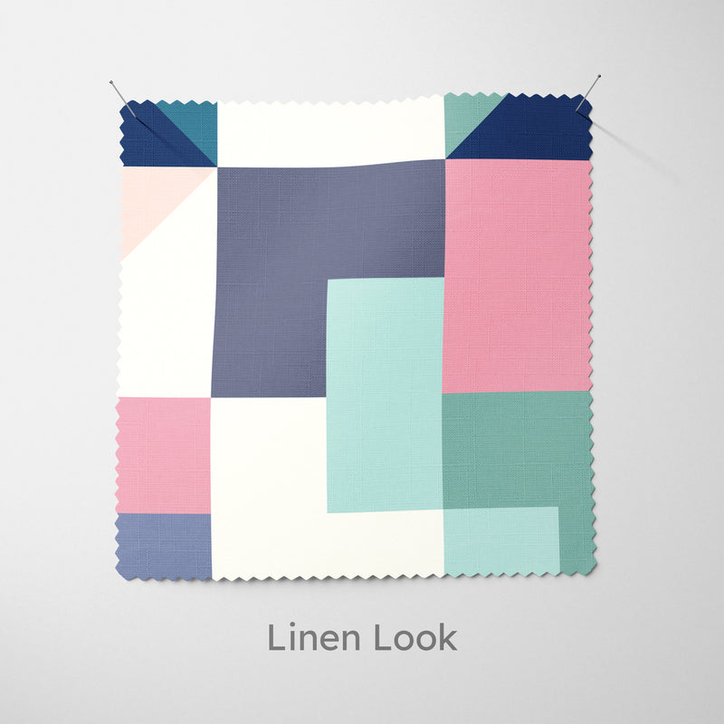 Teal Pink Geometric Mosaic Fabric - Handmade Homeware, Made in Britain - Windsor and White