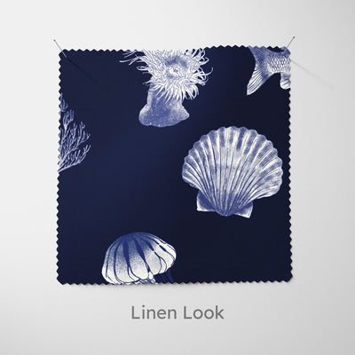 White Sea Life Print Blue Fabric - Handmade Homeware, Made in Britain - Windsor and White