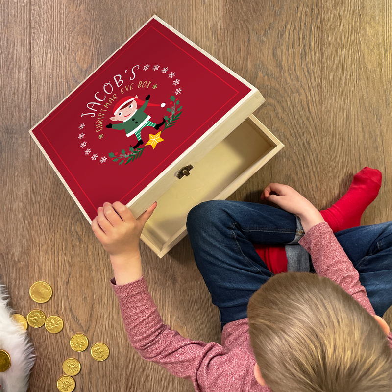 Personalised Wooden Christmas Eve Box Elf