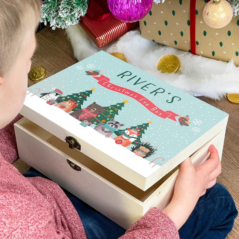 Personalised Wooden Christmas Eve Box Festive Friends