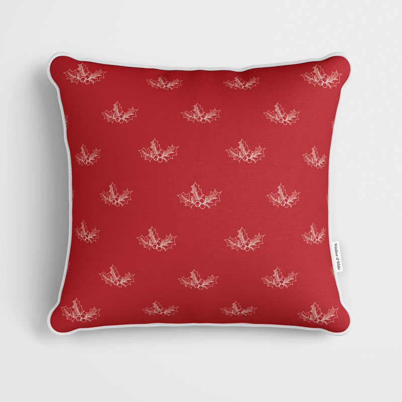 Personalised Red Holly Christmas Cushion