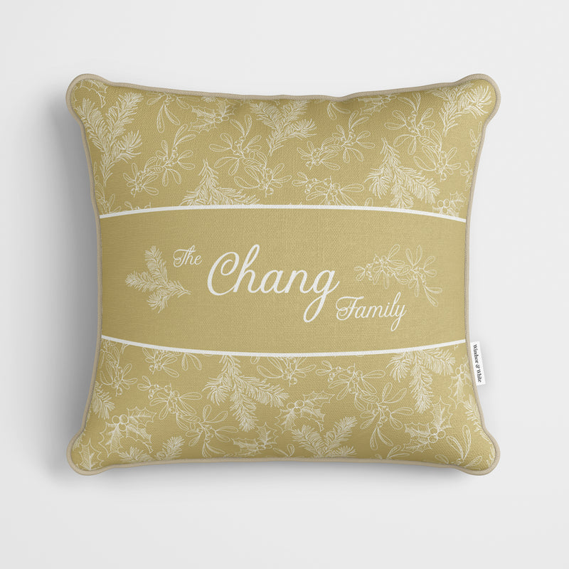 Personalised Gold Holly Christmas Cushion