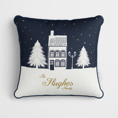 Personalised Christmas Cushion Blue House