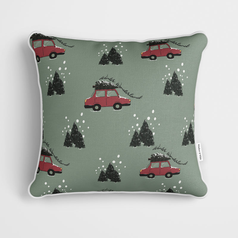 Christmas Cars Sage Cushion
