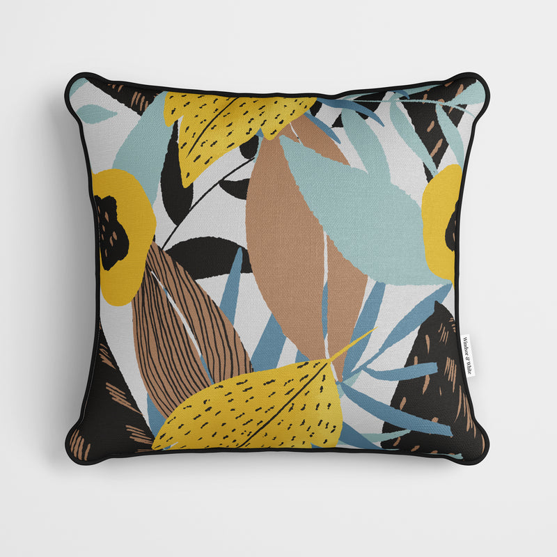 Yellow Blue Artist Foliage Cushion - Handmade Homeware, Made in Britain - Windsor and White