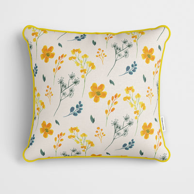 Cream Whimsical Yellow Flowers Cushion - Handmade Homeware, Made in Britain - Windsor and White