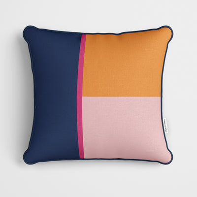 Navy Amber Pink Colour Block Cushion - Handmade Homeware, Made in Britain - Windsor and White